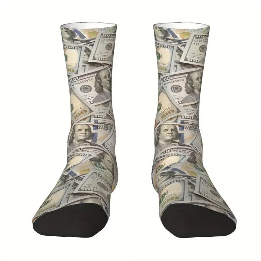 🎁Funky Money Print Mid-Calf Socks Moisture-Wicking Stretch Fit - Picture 2 of 6